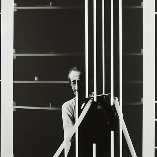 Image similar to a minimalist portrait of Marcel Duchamp holding computer cables in the style of Annie Leibovitz, Irving Penn, Hito Steyerl, Shinya Tsukamoto, Saâdane Afif, Alfredo Jaar line drawing and 35mm film, wide angle, monochrome, futuristic tetsuo