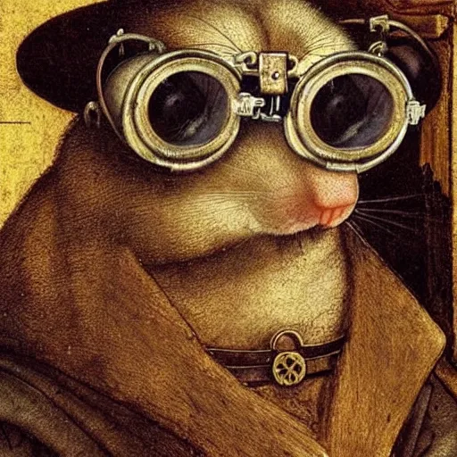 Prompt: a rat with steampunk googles, by Leonardo DaVinci