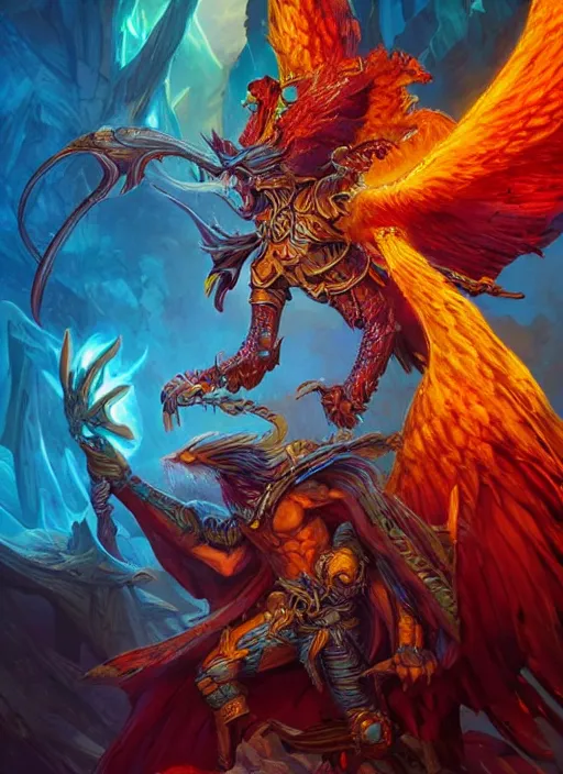 Prompt: omnipotent phoenix, dndbeyond, bright, colourful, realistic, dnd character portrait, full body, pathfinder, pinterest, art by ralph horsley, dnd, rpg, lotr game design fanart by concept art, behance hd, artstation, deviantart, global illumination radiating a glowing aura global illumination ray tracing hdr render in unreal engine 5
