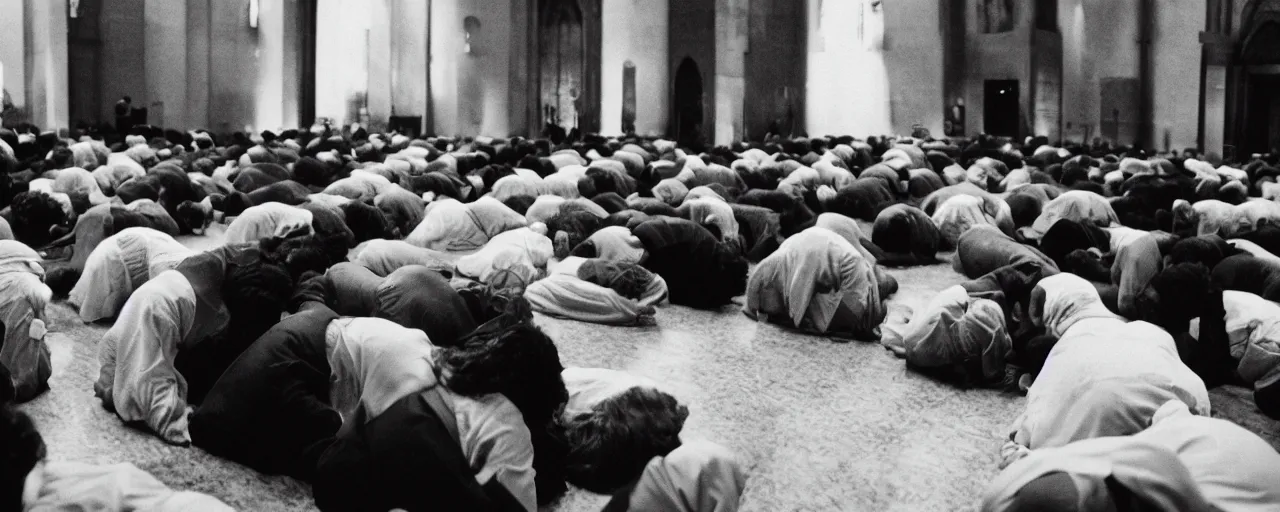 Image similar to a jewish synagogue with people praying next to spaghetti, canon 5 0 mm, cinematic lighting, photography, retro, film, kodachrome, closeup