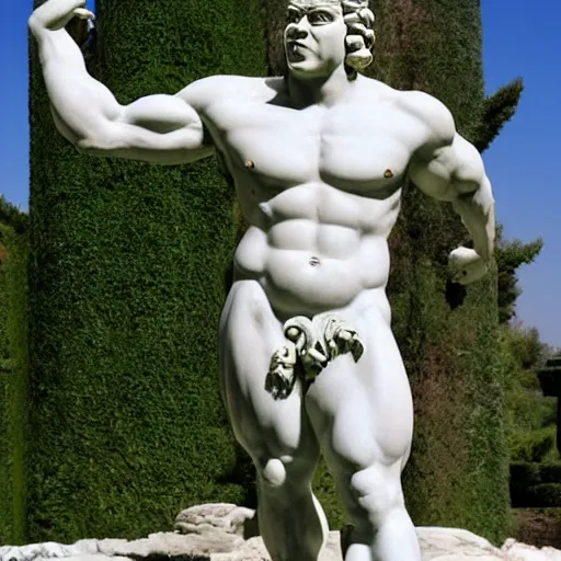 Image similar to greek marble statue of shrek flexing his arms behind his back