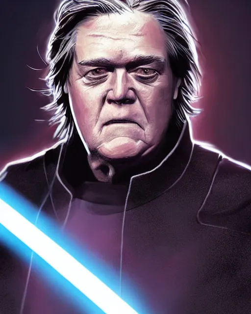 Prompt: Steve Bannon as a Sith lord in Star Wars. Unreal engine, fantasy art by Betty Jiang. Faithfully depicted facial expression, perfect anatomy global illumination, radiant light, detailed and intricate environment