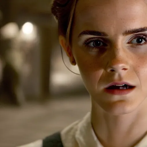 Image similar to Emma Watson in Inglorious Basterds, Movie still, XF IQ4, 50mm, F1.4, studio lighting, professional, 8K, Look at all that detail!, Dolby Vision, UHD