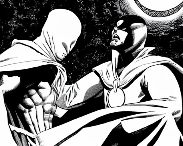 Prompt: still of moon knight vs dr. strange, in the tv marvel series moon knight