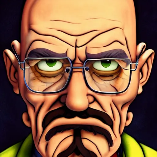 Image similar to ultra realistic portrait painting of walter white in don't starve, art by matt groening, 4 k, ultra realistic, highly detailed, epic lighting