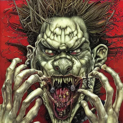 Prompt: portrait of crazy giuseppe arcimboldo as vampire, symmetrical, by yoichi hatakenaka, masamune shirow, josan gonzales and dan mumford, ayami kojima, takato yamamoto, barclay shaw, karol bak, yukito kishiro