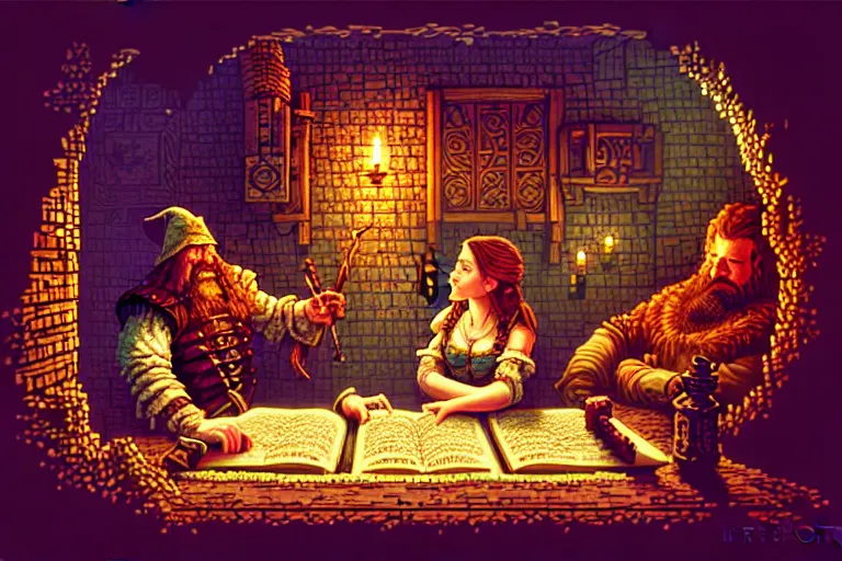 Image similar to the bard's tale, beautiful detailed pixelart by albertov, intricate details, beautiful, dithered gradients, volumetric lighting, cgsociety, artstation, smooth, sharp focus, 2 d illustration, amazing art by dan mumford, old school computer game graphics, pixel art