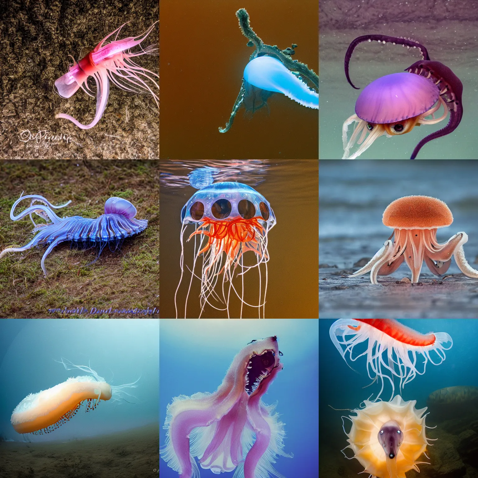 Prompt: a jellyfish - wolf - squid, wildlife photography