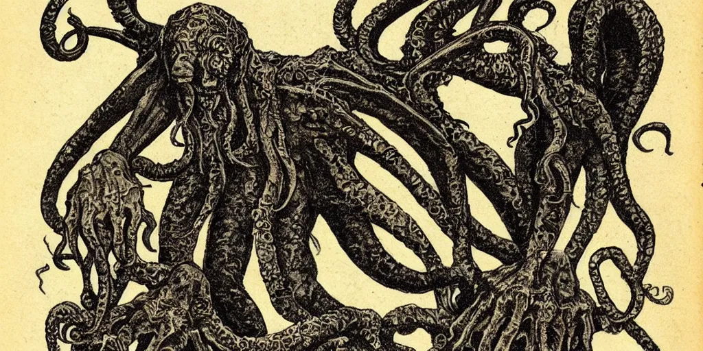 Prompt: 1920s cthulhu illustration, Scherenschnitt, wonderfully detailed, spooky