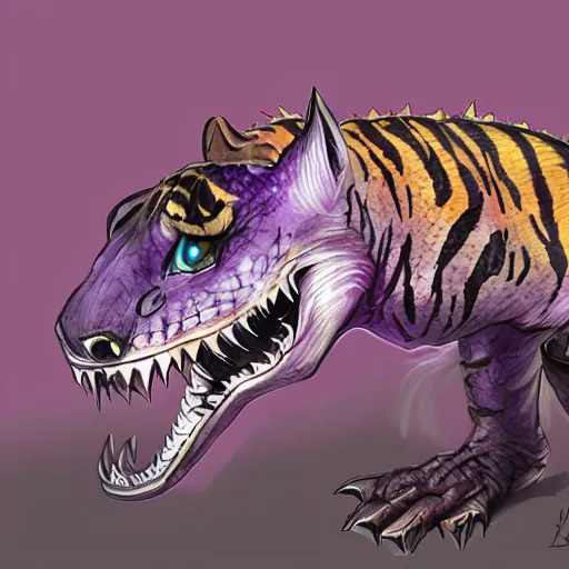 Image similar to violet fantasy crocodile tiger hybrid, fantasy game art, fantasy rpg, league of legends