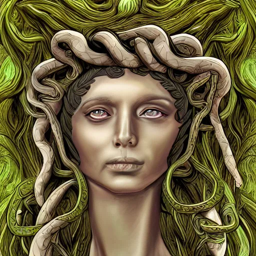 Image similar to Medusa, digital art, highly detailed,