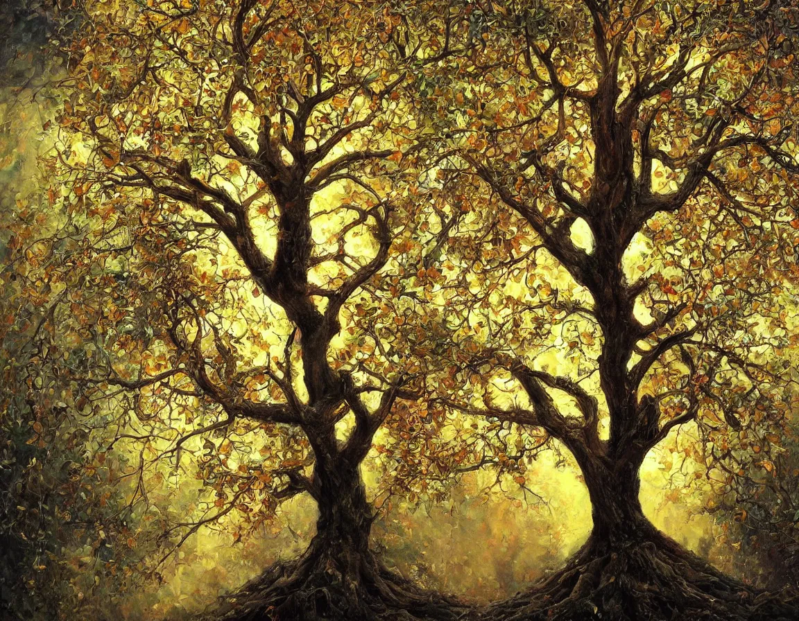 Prompt: hyper realistic oil painting of tree of life, hd, hdr, by jan matejko, ultra detailed, high resolution