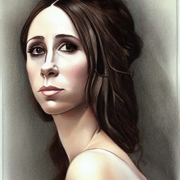 Prompt: a highly detailed portrait of jennifer love hewitt in the style of peter mohrbacher and in the style of charles dana gibson.