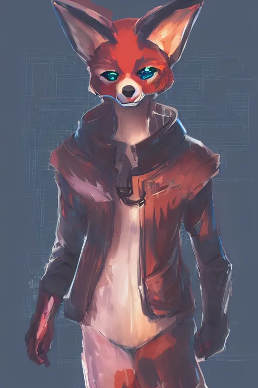 Image similar to a fox fursona, trending on artstation, by kawacy, furry art, digital art, cyberpunk, high quality, backlighting