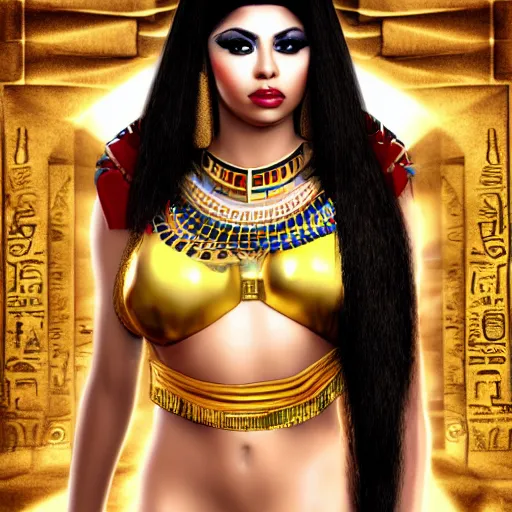 Prompt: portait egyptian princess haifa wehbe as cleopatra, centred, very long hair, charmed sexy look, hd, unreal engine, art painting, final fantasy style, amazing background theme