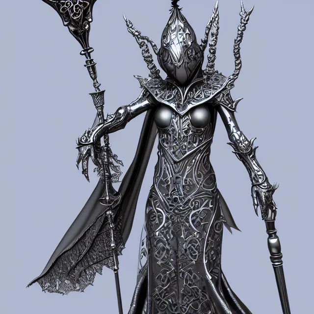 Image similar to elemental moon witch in ornate silver robes and staff, highly detailed, 8 k, hdr,, clayton crain