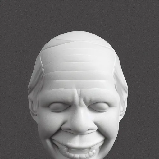 Image similar to a 3 d smiling model of a white marble human head holding a coctail, digital illustration, in the style of skeeva, 3 d render, above the waist