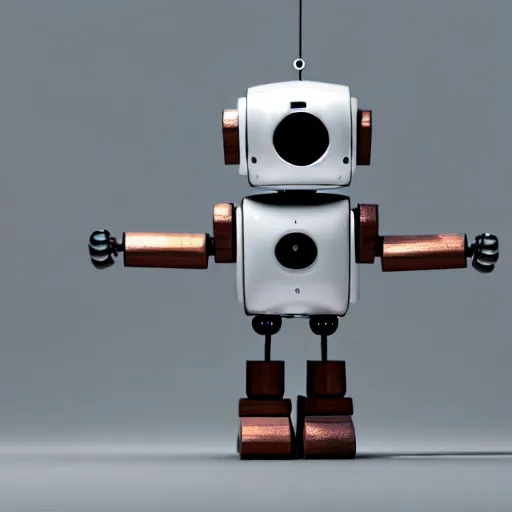 Image similar to a cute little robot out wood. super realistic 8 k render of a elegant, cinematic composition