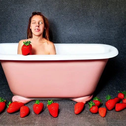 Image similar to bath filled with strawberries, woman sitting inside