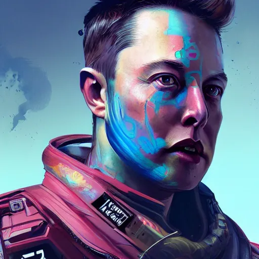 Image similar to elon musk as apex legends character, digital illustration portrait design, by android jones and greg rutkowski, retrowave color scheme, detailed, cinematic lighting, wide angle action dynamic portrait