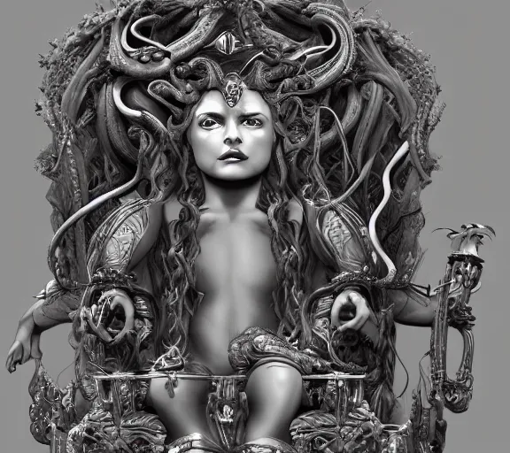 Image similar to intricate detailed artwork of medusa sat on a throne. concept art, artstation, deviantart, cgsociety. 4 k