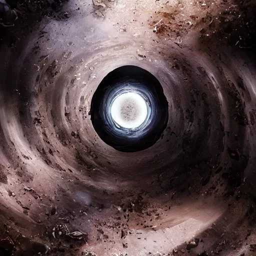Image similar to hyperrealistic mixed media image of unimaginable incomprehensible terror escaping event horizon of black hole, stunning 3 d render inspired art by greg rutkowski and xiang duan and thomas eakes, perfect symmetry, flesh texture, realistic, highly detailed attributes and atmosphere, dim volumetric cinematic lighting, 8 k octane detailed render, post - processing, masterpiece,