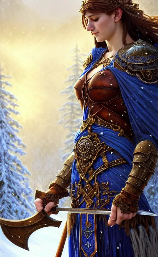 Prompt: lapis lazuli viking warrior, regal, elegant, winter, snow, beautiful, stunning, hd, illustration, epic, d & d, fantasy, intricate, elegant, highly detailed, wide angle, digital painting, artstation, concept art, smooth, sharp focus, illustration, wallpaper, art by artgerm and greg rutkowski and alphonse mucha and jin xiaodi