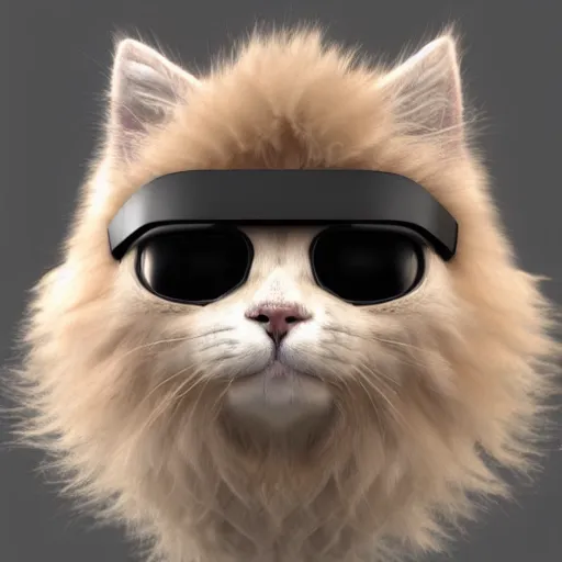 Prompt: fluffy cat wearing a virtual reality headset character concept 3 d render with detailed fur 4 k