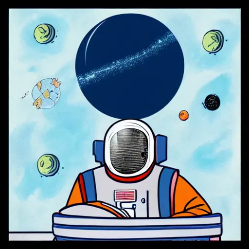 Image similar to Ben Lawson illustration of an astronaut drifting in space staring at the earth