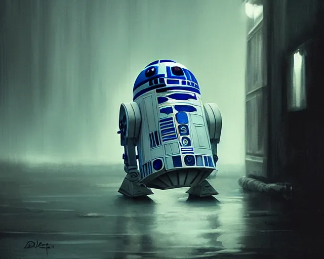 Image similar to 5 5 mm portrait photo of dave bautista as r 2 d 2. dark atmosphere. art by greg rutkowski. highly detailed 8 k. intricate. lifelike. soft light. nikon d 8 5 0.