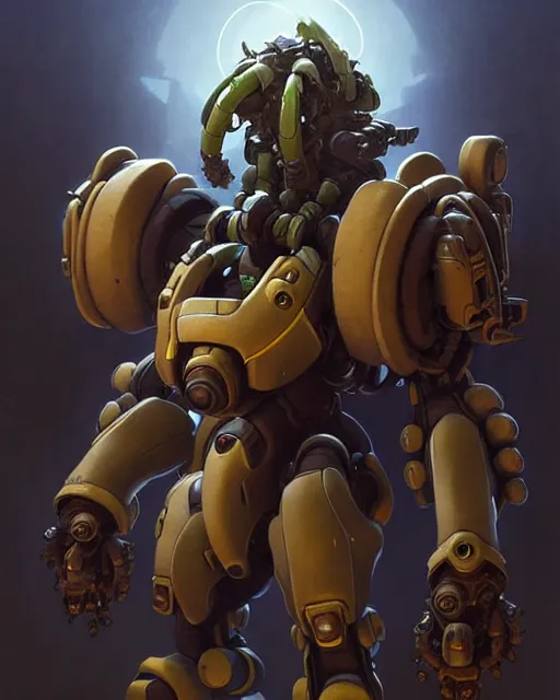 Prompt: orisa from overwatch, character portrait, concept art, intricate details, highly detailed by greg rutkowski, michael whelan and gustave dore