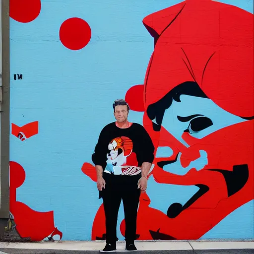 Prompt: robin williams x disney street art mural by sachin teng x supreme : 1 high contrast, hard edges, matte painting, geometric shapes, disney, masterpiece : 1