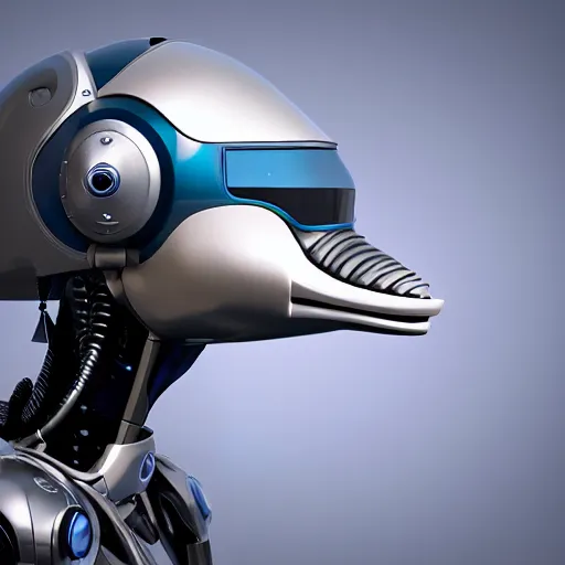 Prompt: very very beautiful furry art, bust profile picture of a robotic anthro bottlenose dolphin, face covered by opaque visor, truncated snout under visor, round shapes, all dark blue metal, commission on furaffinity, cgsociety, octane render