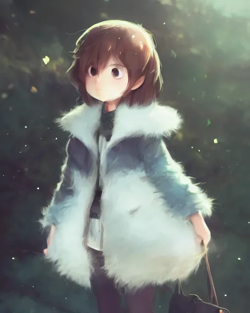 Image similar to an adorable chibi girl wearing a fluffy monster coat, full shot, atmospheric lighting, detailed face, by makoto shinkai, stanley artgerm lau, wlop, rossdraws