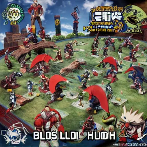 Prompt: blood bowl match in miyazaki anime, elves versus humans, intense, many casualties, dice everywhere