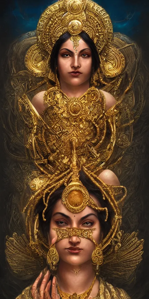 Image similar to goddess of bengal, 3 d model, very coherent symmetrical artwork, unreal engine realistic render, 8 k, micro detail, gold and steel intricate, elegant, highly detailed, digital painting, artstation, smooth, sharp focus, illustration, artgerm, tomasz alen kopera, wlop