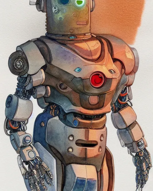 Image similar to a watercolor painting full body character portrait of a cybernetic half saiyan robot in the style of jean giraud in the style of moebius trending on artstation deviantart pinterest detailed realistic hd 8 k high resolution