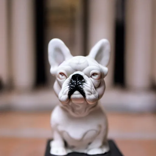 Image similar to a photo of a marble sculpture of a French bulldog, 35mm, Pentax