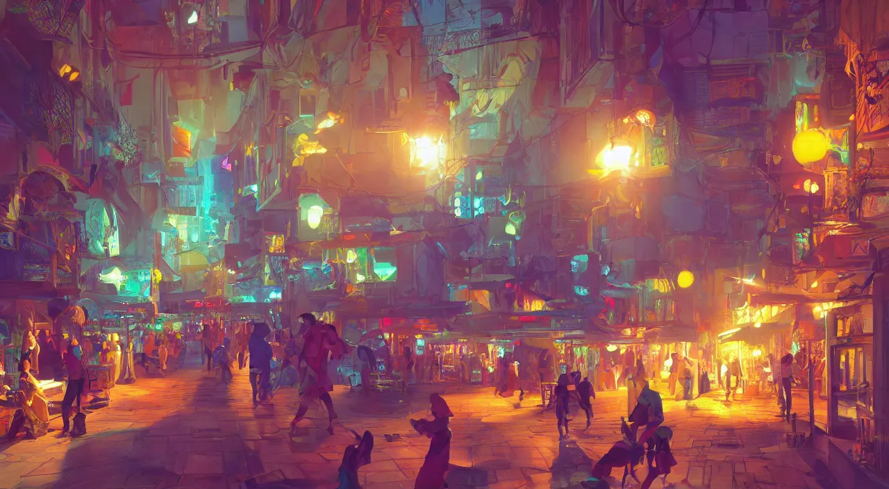 Image similar to bazaar zouk oriantal multicolorful sky shine place mosquet painting stylized digital video game icon global illumination ray tracing 8 k hd resolution, by ilya kuvshinov and cushart krentz and gilleard james