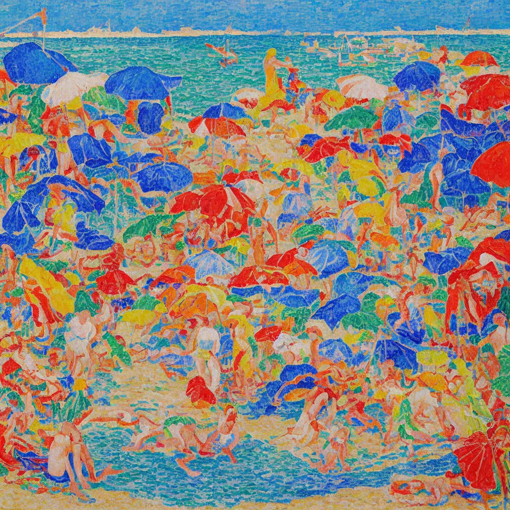 Image similar to acrylic paint impasto reliefs, happy italian beach scene, an artwork by charles w. bartlett and jackson pollack and colin campbell cooper and signac