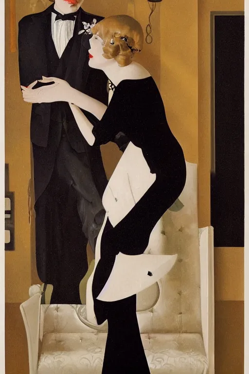 Image similar to a oil painting depicting a Jazz Age high society figure, 1920s style, smooth, highly detailed, high contrast, Coles Phillips, Dean Cornwell, JC Leyendecker, 8K