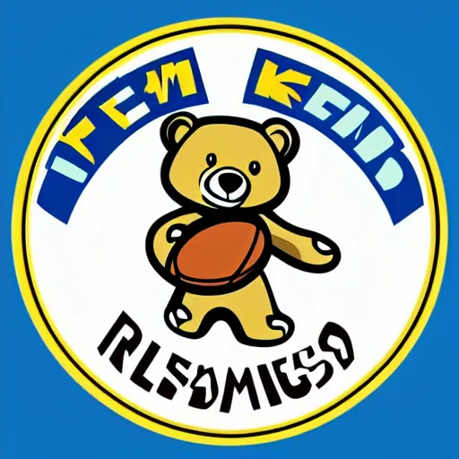 Prompt: A team mascot bear holding a rugby ball, vector, professional graphic design