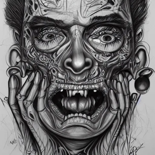 Image similar to a surreal face graffiti intricate sketch by Nychos, highly detailed, Arstation trending 8k