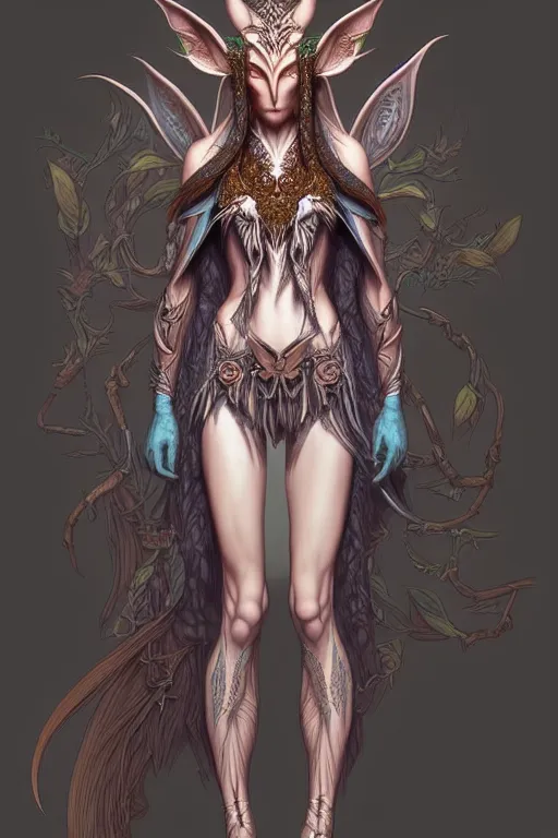 Image similar to digital art, centered full body elven with fox headdress ,intricate, veins, by James Jean and by artgerm , by ross tran, ultradetailed, charachter design, concept art, trending on artstation,