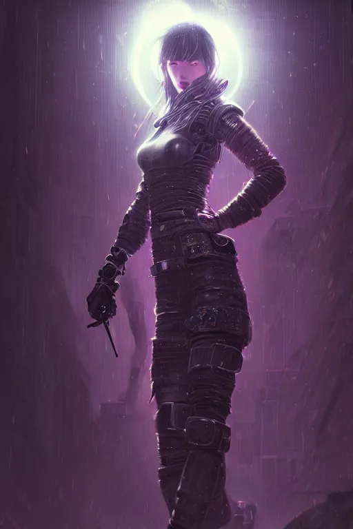 Image similar to portrait futuristic confidence cyberpunk young female Musketeer, in futuristic stormy heavy snowy tokyo rooftop cyberpunk night, ssci-fi, fantasy, intricate, very very beautiful, elegant, neon light, highly detailed, digital painting, concept art, human anatomy, soft light, hdri, smooth, sharp focus, illustration, art by tian zi and craig mullins and WLOP and alphonse mucha