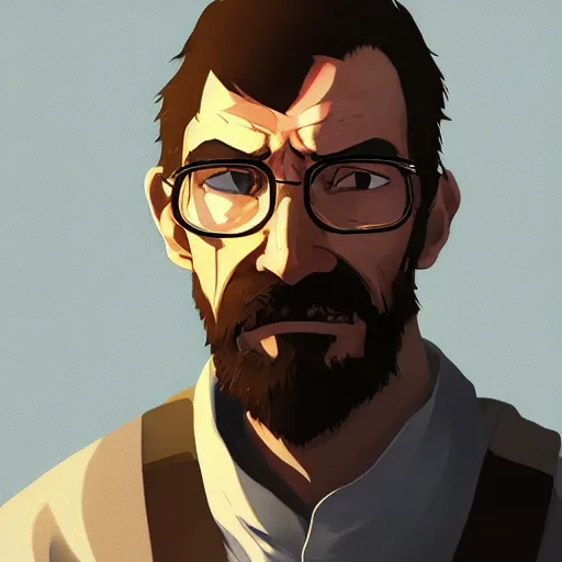 Prompt: High quality portrait of Gordon Freeman from HL2. Art by Makoto Shinkai, Crunchyroll, pixiv, danbooru, HD, headshot, cinematic still, detailed anime face, bokeh, digital art, cel shading, vivid colors, ambient lighting