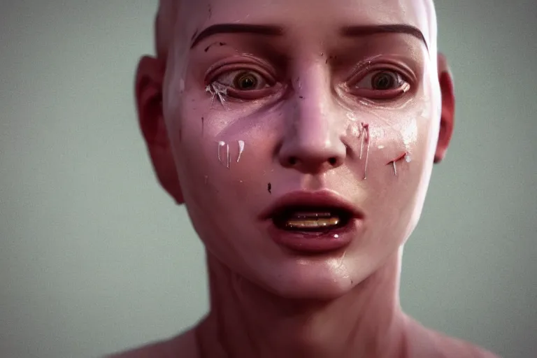 Prompt: crazy glitchy buggy uncanny valley cinematic movie still strange low poly render of 3 d sad crying soulless lifeless psychopathic angry depressed young beautiful woman portrait featured on artstation, cgsociety, unreal engine, volumetric lighting, rtx on, vibrant, grainy, vhs footage still, intricately detailed, award - winning, atmospheric, ambient, symbolic, artistic