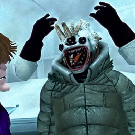 Image similar to a still of from the movie the thing ( 1 9 8 2 ) crossover with the game saints row 3