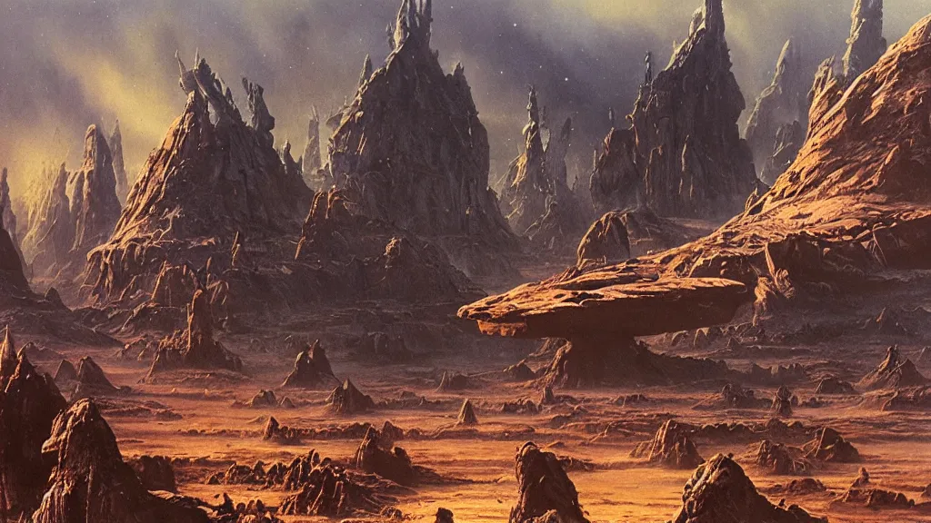 Image similar to alien planet, an empire in upheaval by arthur haas and bruce pennington, cinematic matte painting