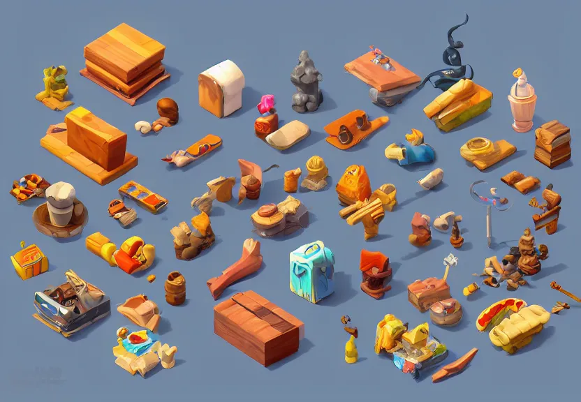 Prompt: isometric chubby 3 d game props, with detailed, clean, cartoon, octane render, unreal engine, artgerm, artstation